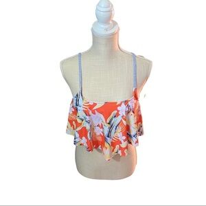 Dressfo Orange White Blue Yellow Floral Spaghetti Strap Tankini Swim Top 6 NWT